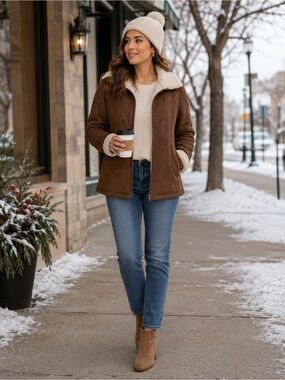 Big Chill Brown Teddy-Trim Zip Jacket